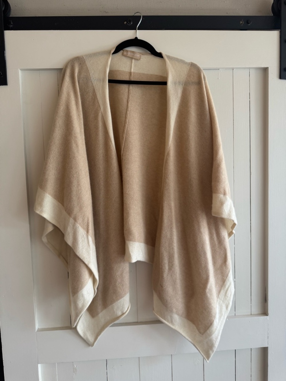 Goli Organic Cream and Taupe Women's 100% Mongolian Cashmere Poncho Sweater - Picture 2 of 3